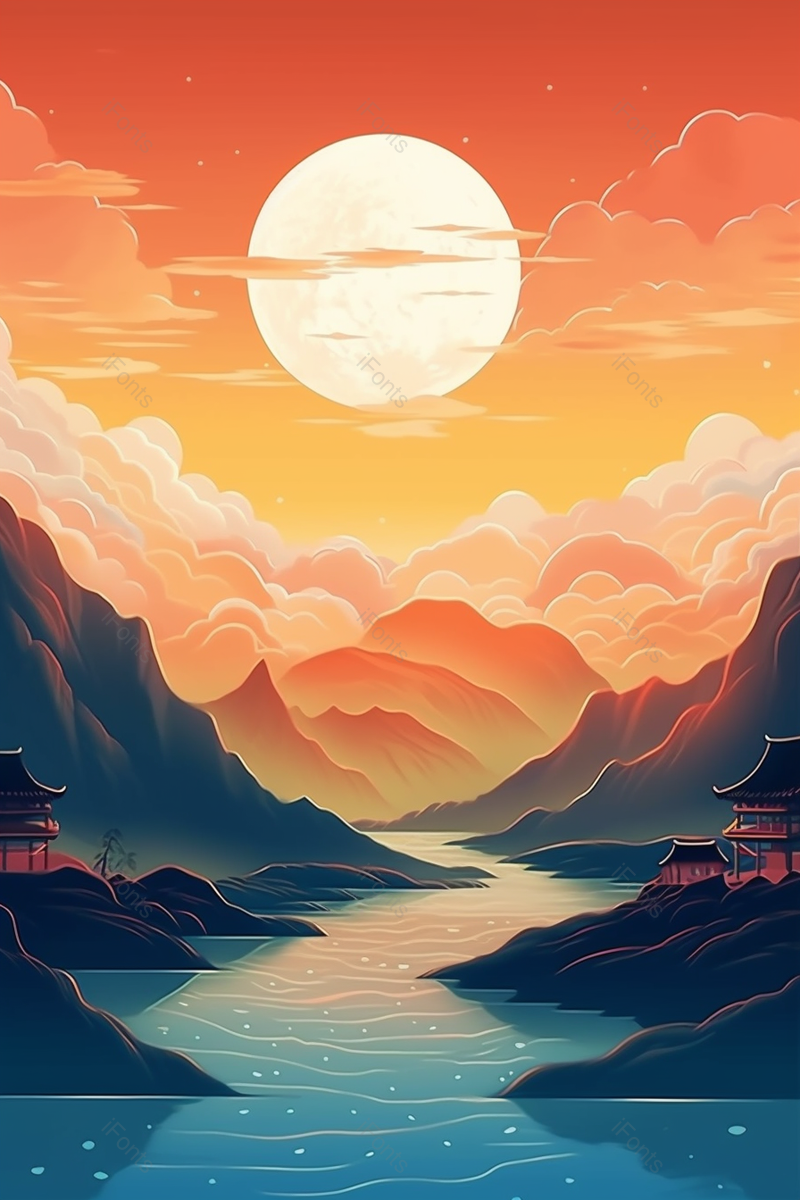 夜晚月光下的河流山峰,插画/手绘图,插画/手绘图库,插画/手绘图下载,插画/手绘